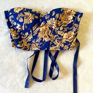 Blue and gold floral bustier